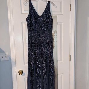 Night way blue detailed wedding guest or prom dress